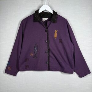Vintage Play Alegre Jacket Women M Purple Hand Painted Fish Shacket Artsy